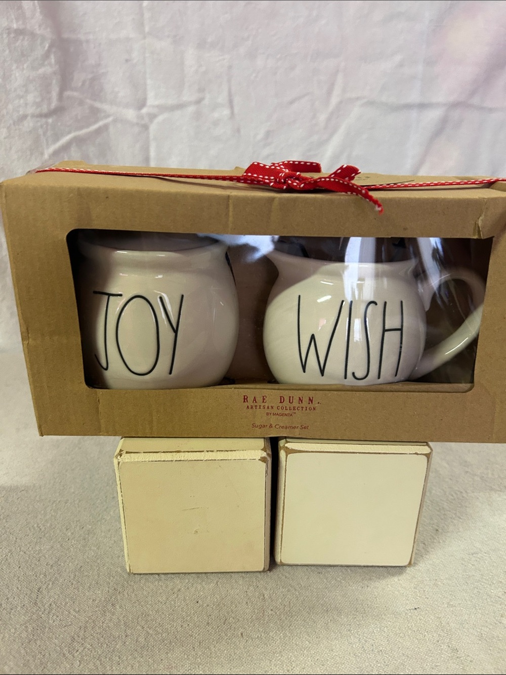 Rae Dunn White 'JOY' & 'WISH' Ceramic Sugar & Creamer Set